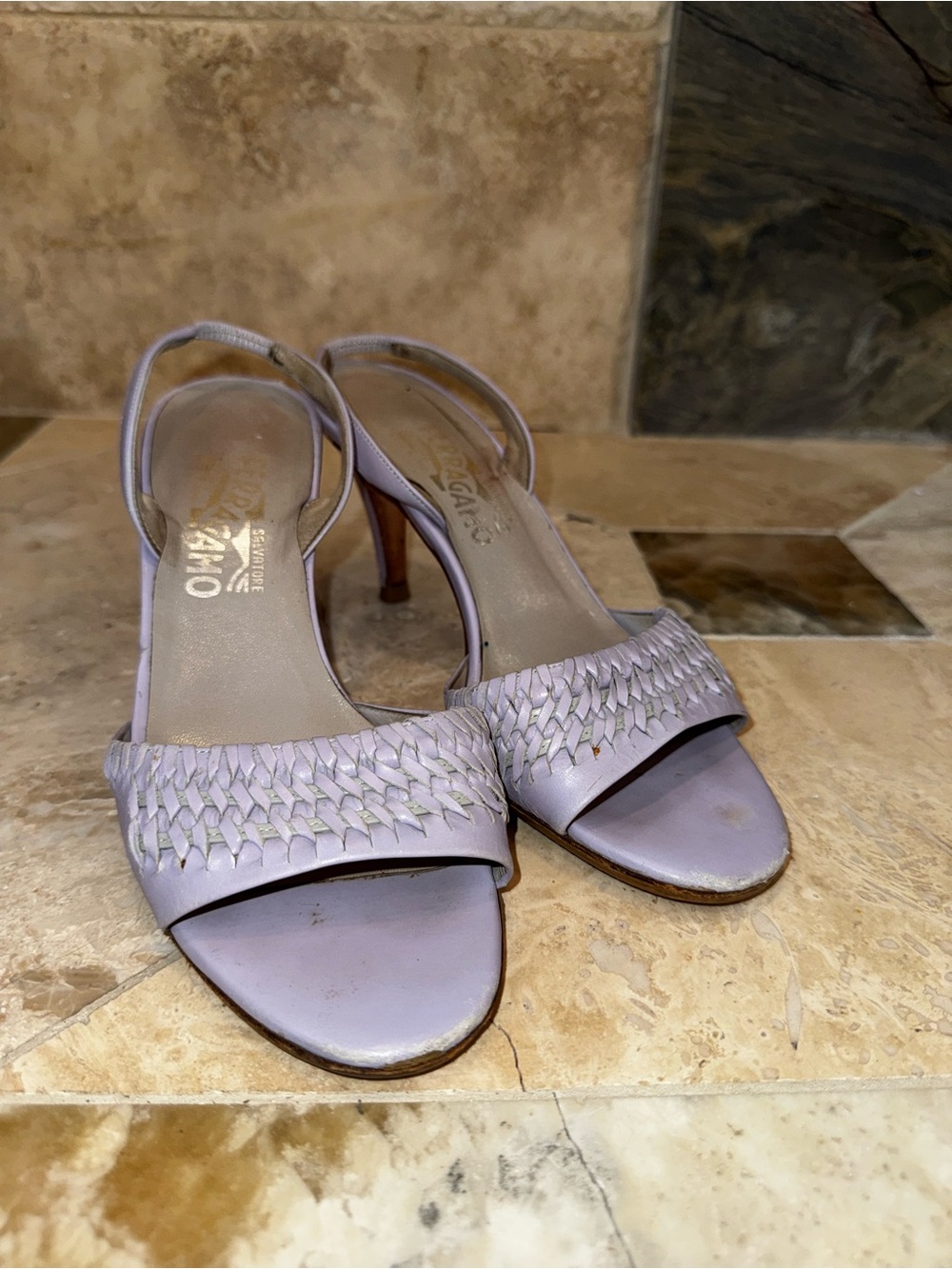 Salvatore Ferragamo Lavender Leather Slingback Sandals
